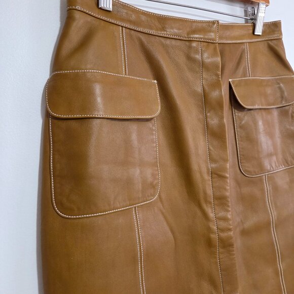 EUC LIKE NEW ELLEN TRACY LINDA ALLARD TAN GENUINE LEATHER PENCIL SKIRT SIZE 10 - Picture 10 of 16